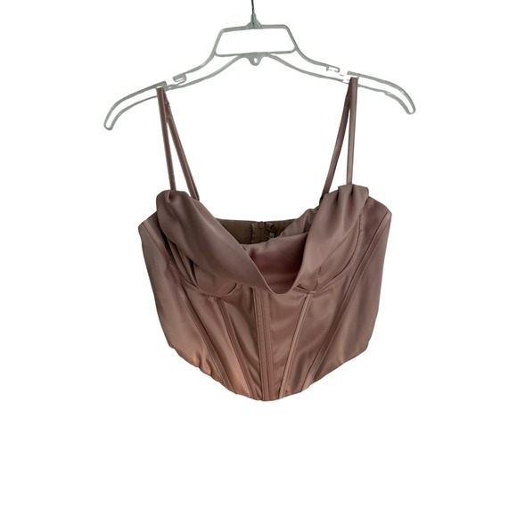 Tops - Satin Corset Top Champagne M Cowl Neck Draped Boned Bustier Adjustable Straps